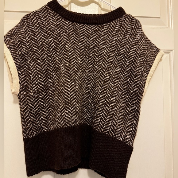 ZARA Brown and White Knit Sweater Vest - Picture 3 of 5